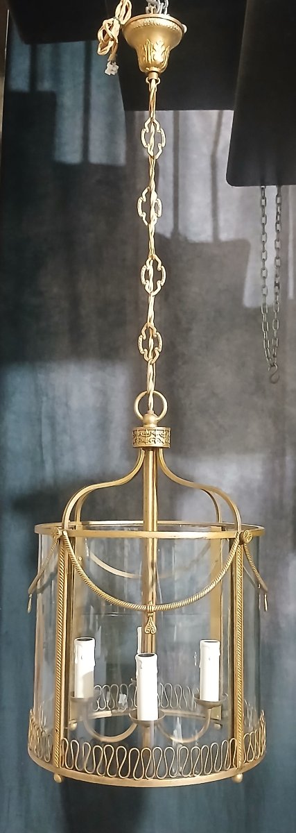 Lanterna antica in ottone e cristalli curvi, Italia 1950-1960