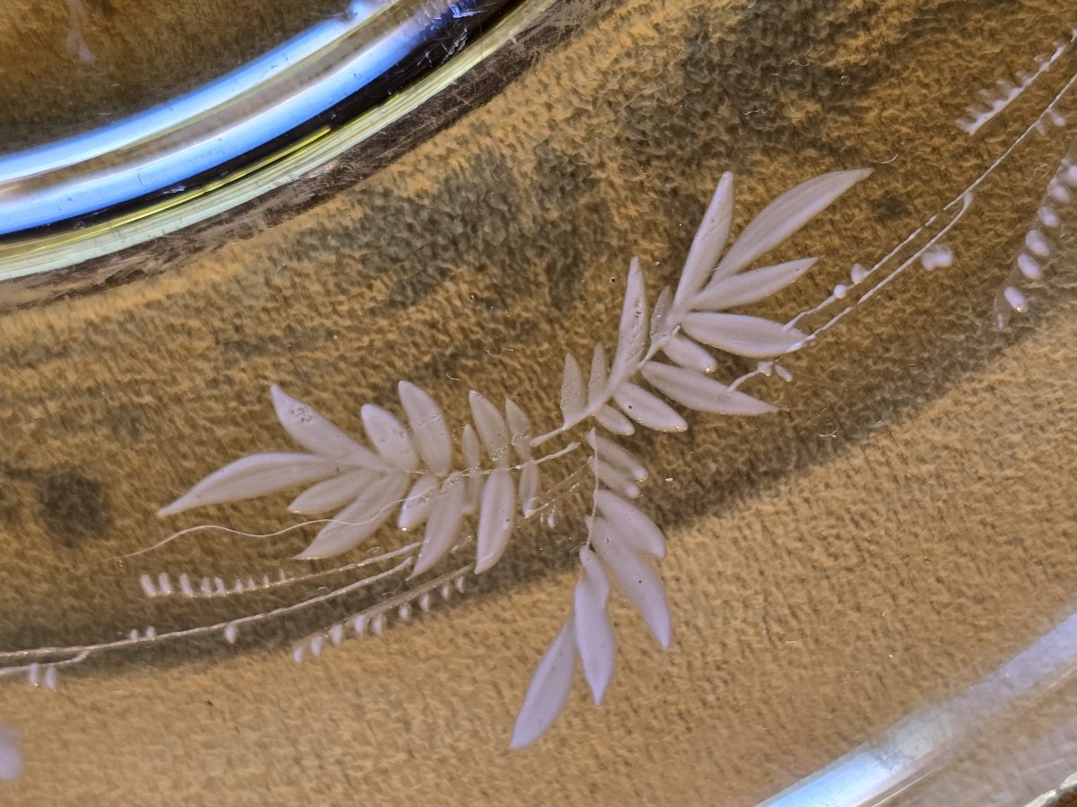 Antico piatto in vetro con decoro floreale a smalto, Francia finne '800-photo-3