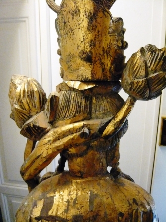 Grande statua antica di Guanin in legno dorato alta 140 cm-photo-1