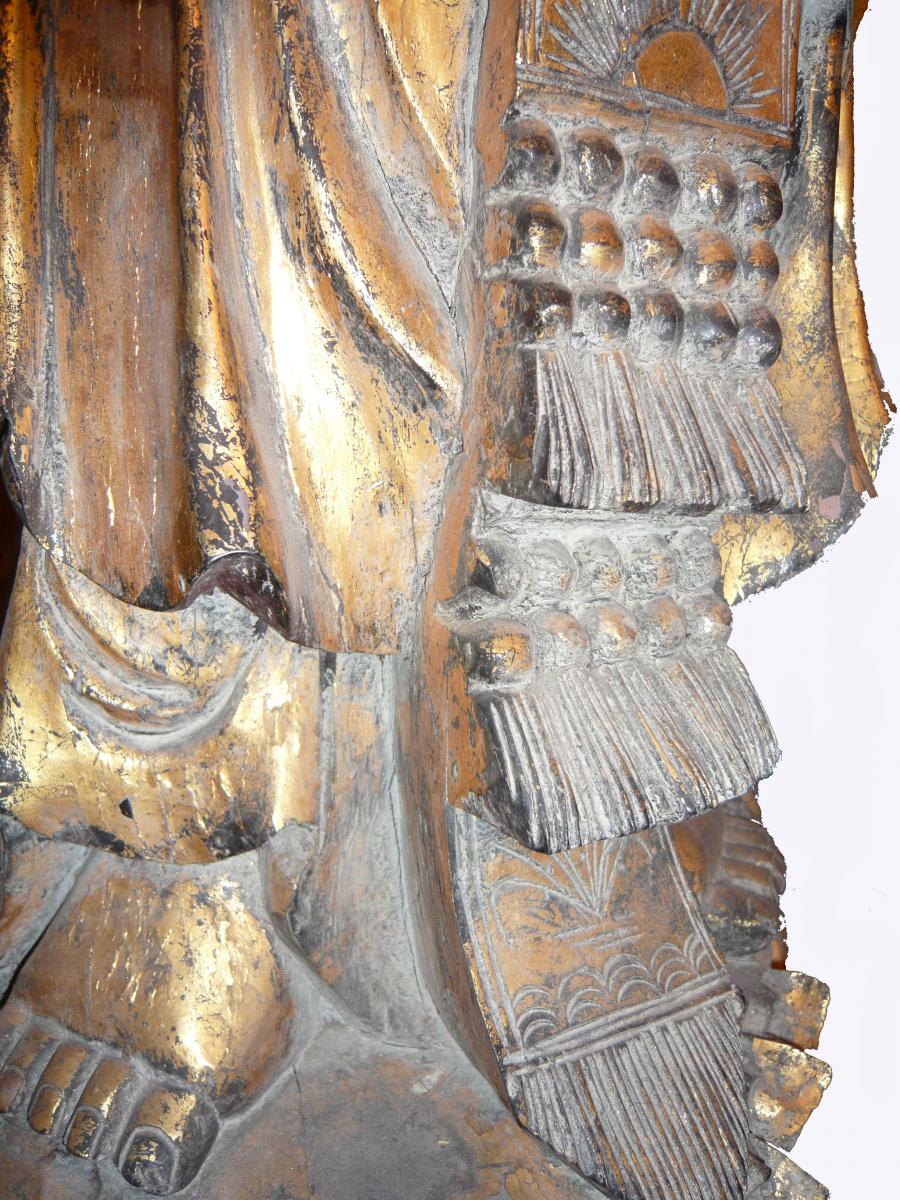 Grande statua antica di Guanin in legno dorato alta 140 cm-photo-6