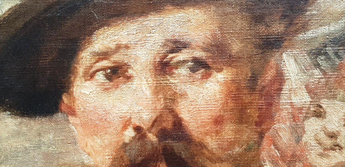 Olio su tela attribuito a Egisto Lancerotto Ritratto dello scultore Francesco Toso-photo-3