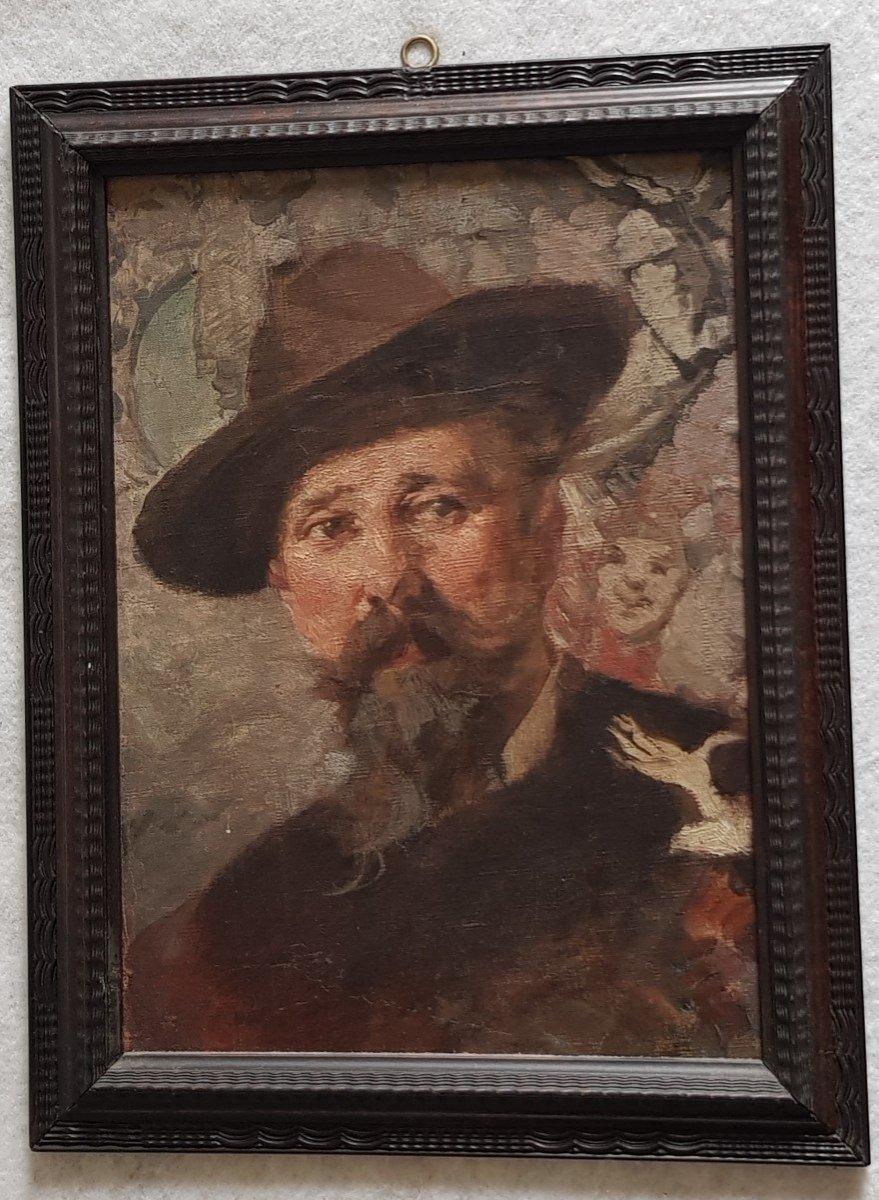 Olio su tela attribuito a Egisto Lancerotto Ritratto dello scultore Francesco Toso