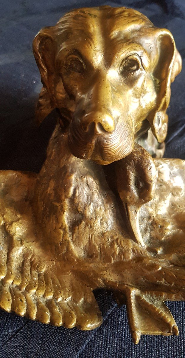 Calamaio in bronzo, XIX secolo, testa di cane da caccia-photo-3