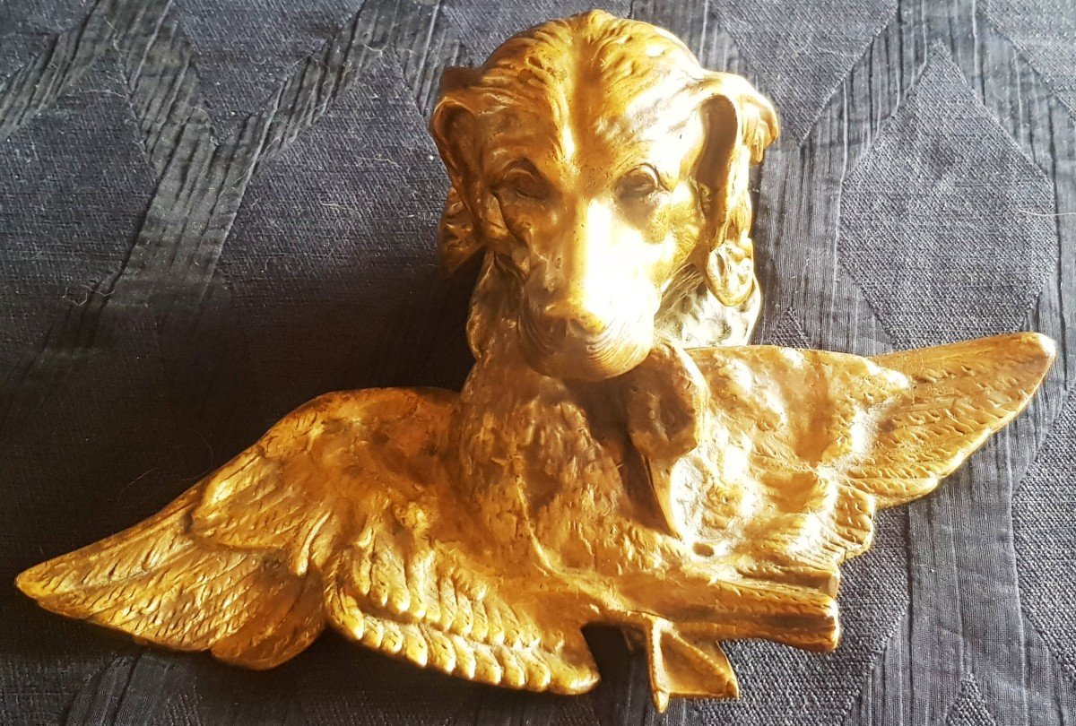 Calamaio in bronzo, XIX secolo, testa di cane da caccia-photo-4