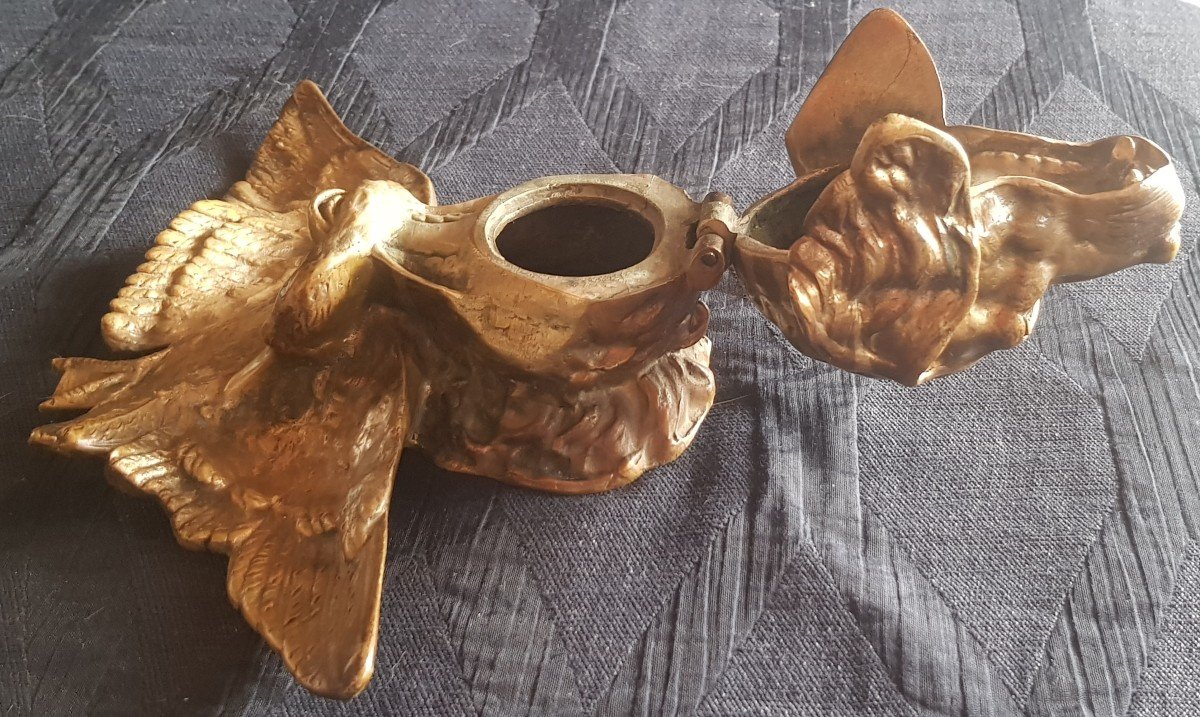 Calamaio in bronzo, XIX secolo, testa di cane da caccia-photo-2
