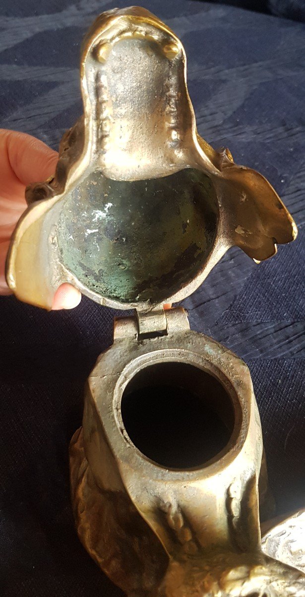 Calamaio in bronzo, XIX secolo, testa di cane da caccia-photo-3