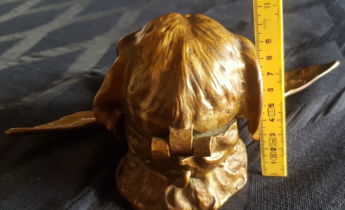 Calamaio in bronzo, XIX secolo, testa di cane da caccia-photo-7