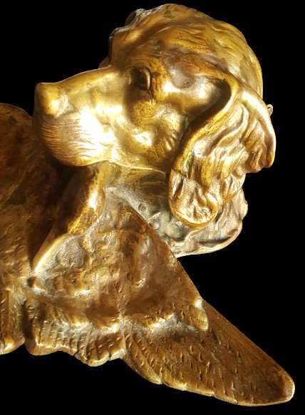Calamaio in bronzo, XIX secolo, testa di cane da caccia