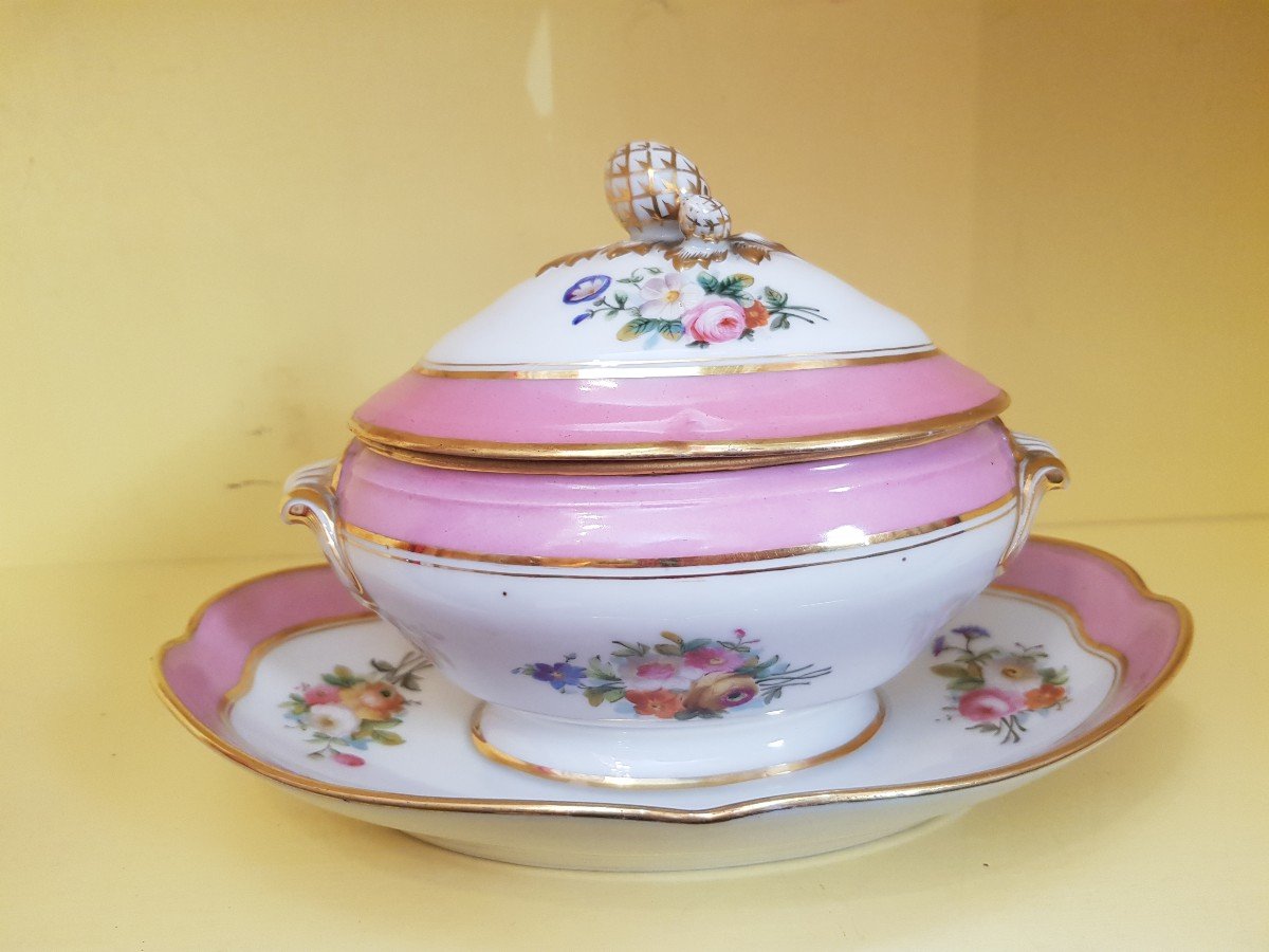 Saucière Ancienne  En Porcelaine De Paris Riche Décor De Fleurs-photo-4