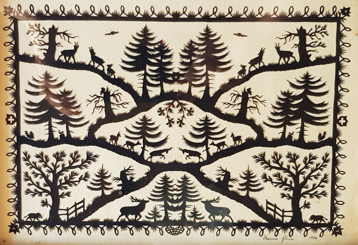Immagine  di carta ritagliata  Opera unica dell'artista svizzera Marianne Ginier 1984-photo-2