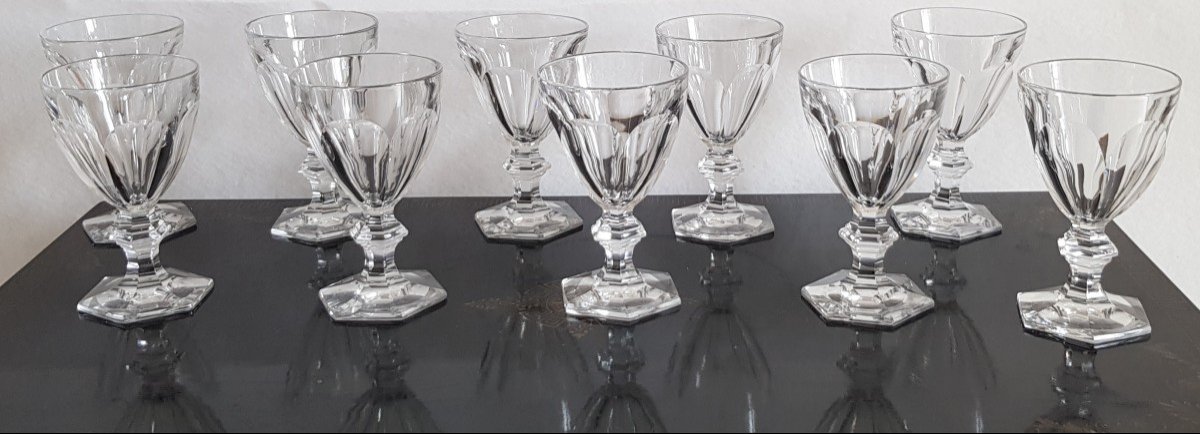 Lotto di 10 bicchieri da acqua in cristallo tagliato antico, modello Harcourt, altezza 15,5 cm