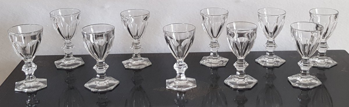 10 Verres Anciens Cristal Taillé Modèle Harcourt H 12 Cm