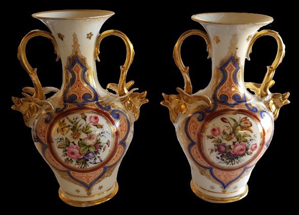 Paire De Vases Louis Philippe En Porcelaine  H 32 Cm-photo-2