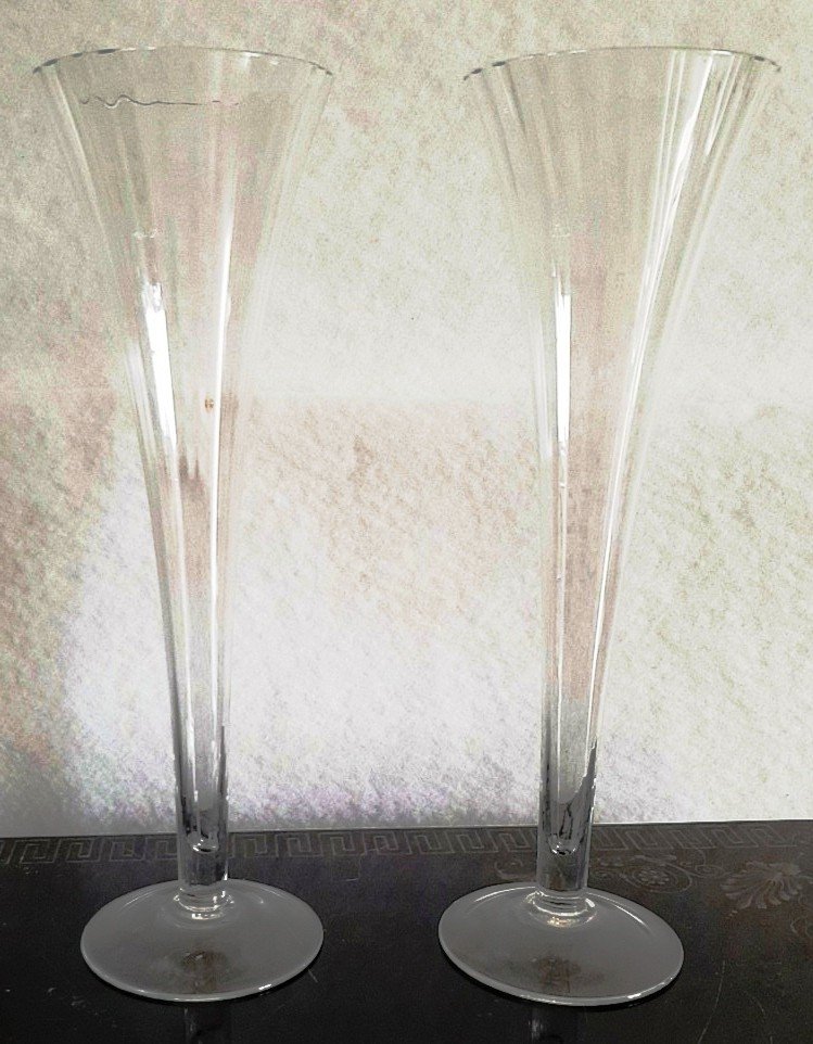 6 Grandes Flutes à Champagne Anciennes "Impossibles"  En Verre Soufflé Hauteur  25 Cm -photo-4
