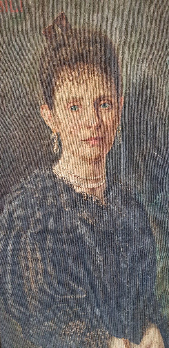 Portrait De Jeune Femme Huile Sur Toile Signé T. Nobili 57 x106 cm-photo-2
