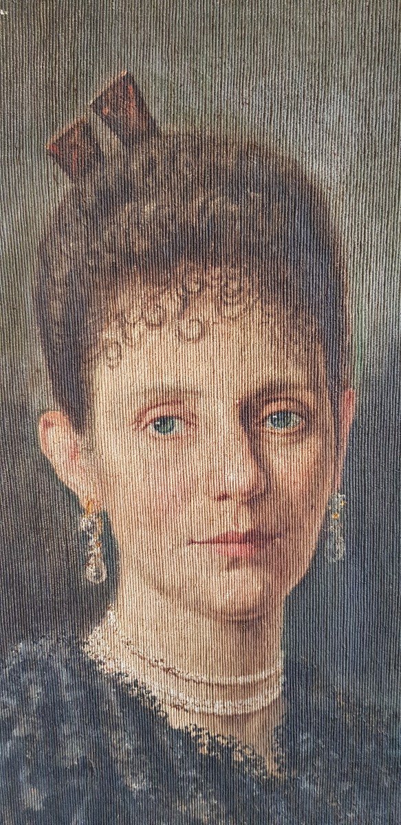Portrait De Jeune Femme Huile Sur Toile Signé T. Nobili 57 x106 cm-photo-3