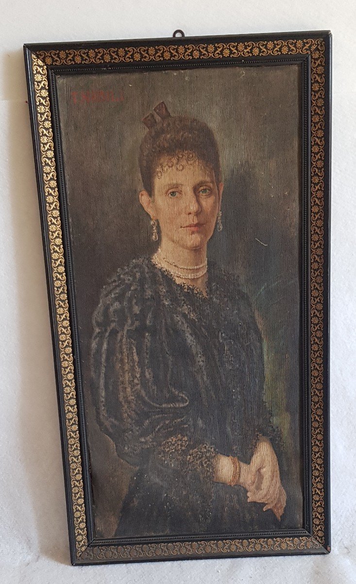 Portrait De Jeune Femme Huile Sur Toile Signé T. Nobili 57 x106 cm-photo-4