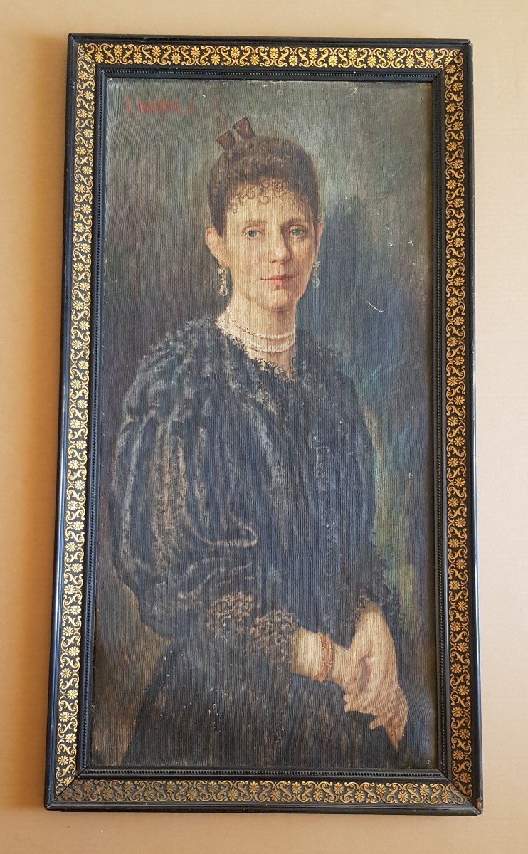Portrait De Jeune Femme Huile Sur Toile Signé T. Nobili 57 x106 cm