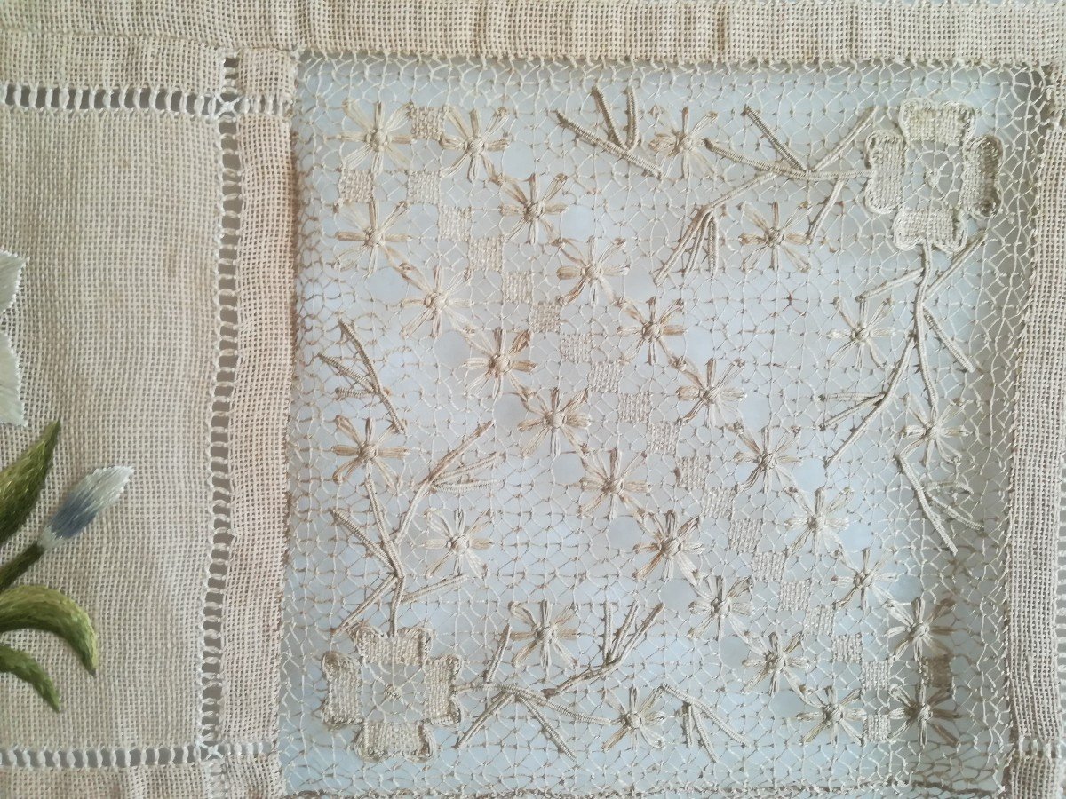  Bord Nappe d'Autel Broderie Et Dentelle anciennes 200x27 Cm-photo-3