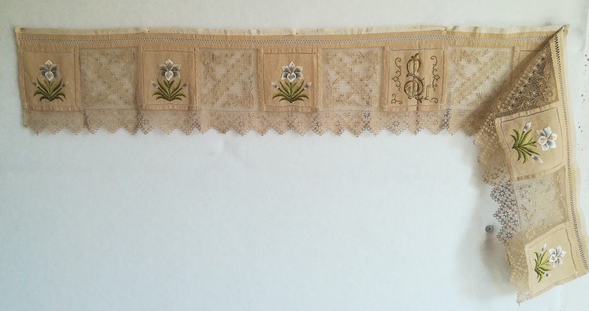  Bord Nappe d'Autel Broderie Et Dentelle anciennes 200x27 Cm