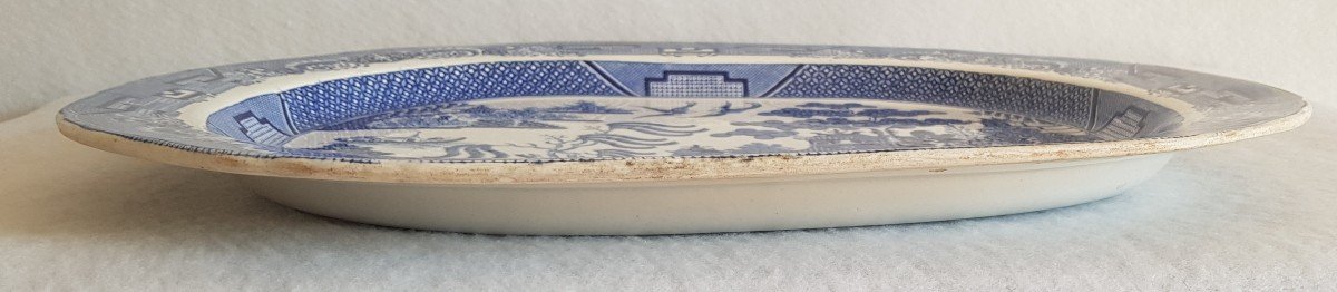 Grand Plat Faience Anglaise Decor Chinoiserie Bleu Et Blanc Debut XIX S Cm 42,5x52,5-photo-3