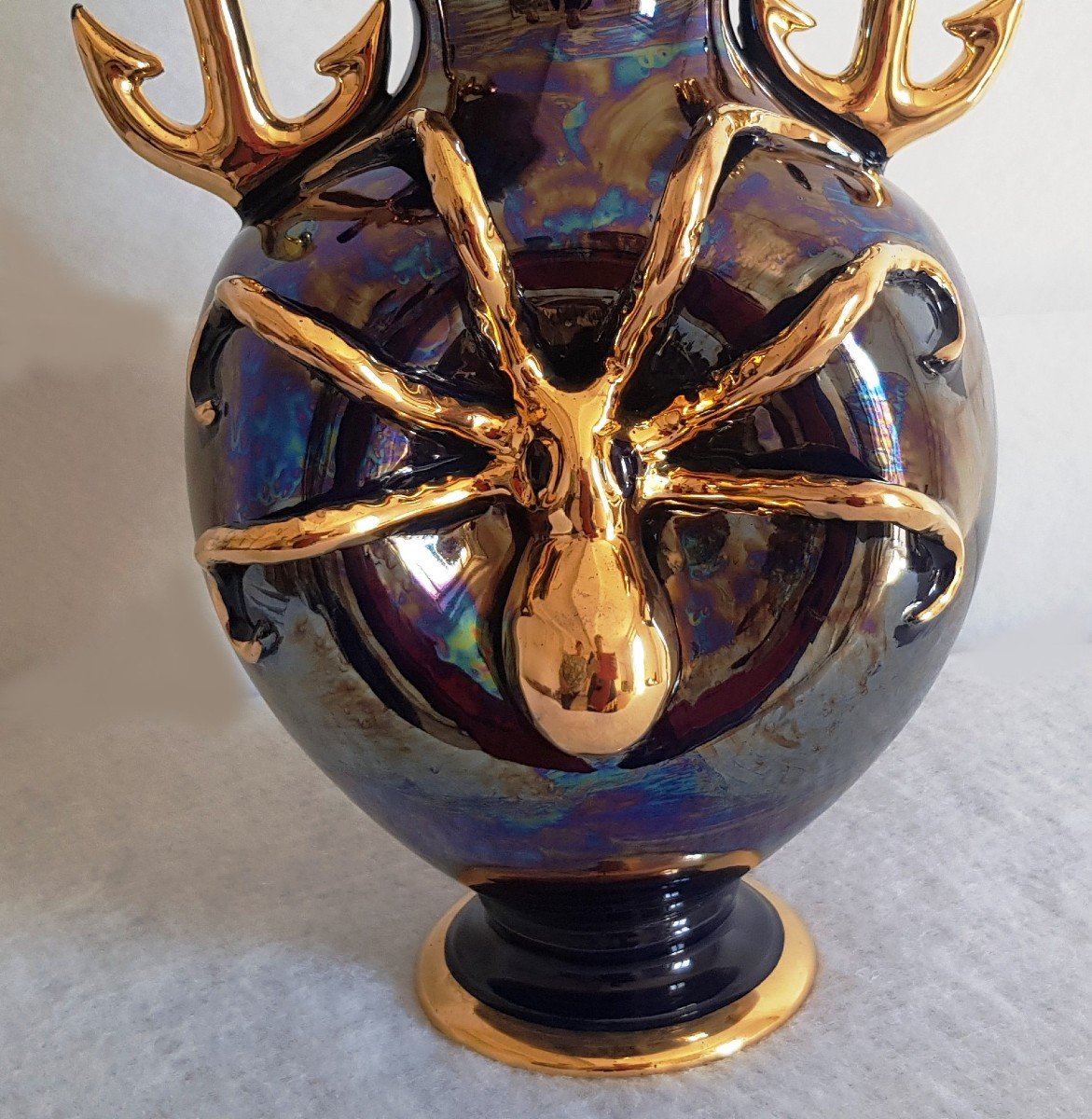 Grand Vase Faience Etruria XX S Années '50 Ancre, Octopus Et Autres Symbole Marins H 34 Cm-photo-2