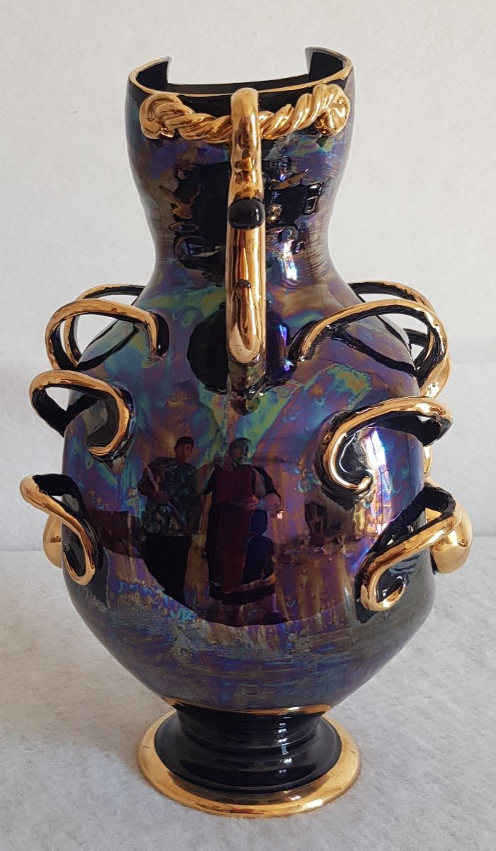 Grand Vase Faience Etruria XX S Années '50 Ancre, Octopus Et Autres Symbole Marins H 34 Cm-photo-1