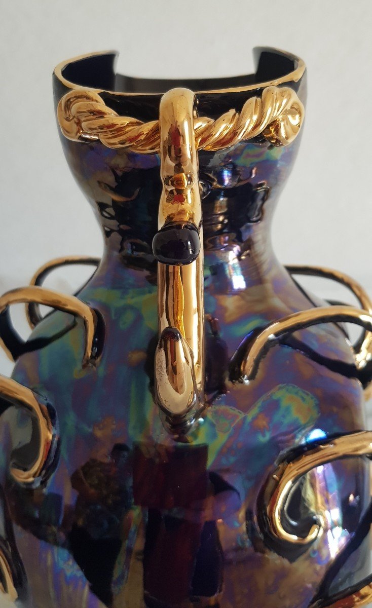Grand Vase Faience Etruria XX S Années '50 Ancre, Octopus Et Autres Symbole Marins H 34 Cm-photo-4