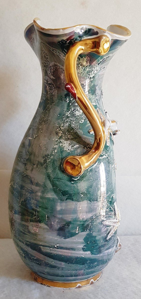 Grand Vase Faience Italien XX S Années '50 Hippocampe Coquillages Et Autres Symboles Marins-photo-4