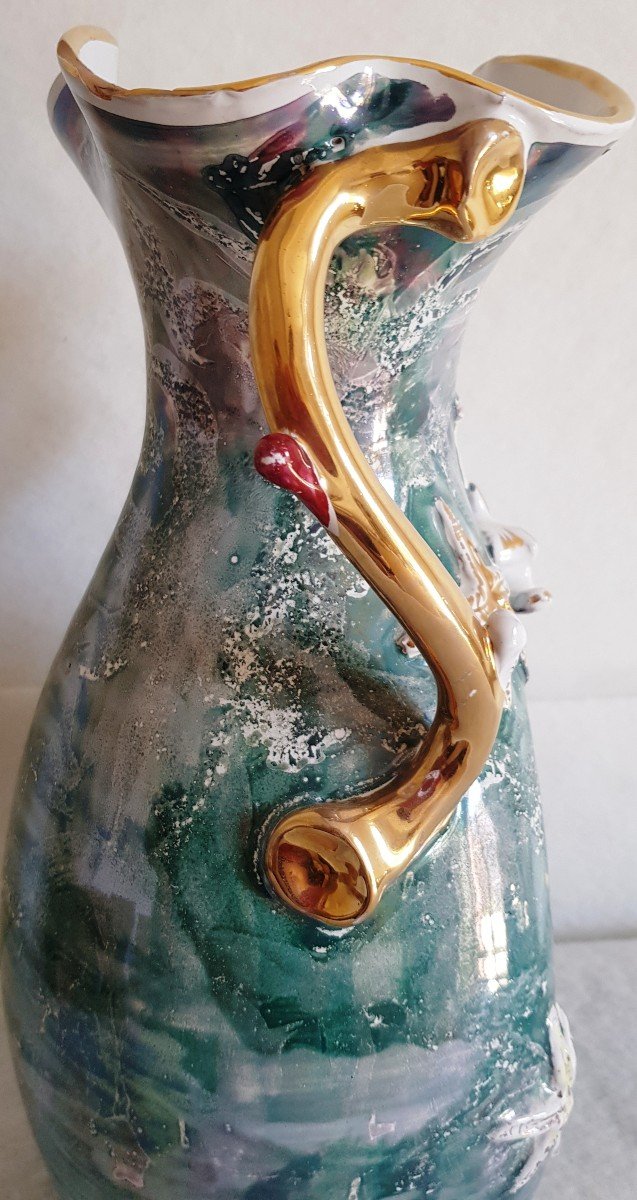 Grand Vase Faience Italien XX S Années '50 Hippocampe Coquillages Et Autres Symboles Marins-photo-1