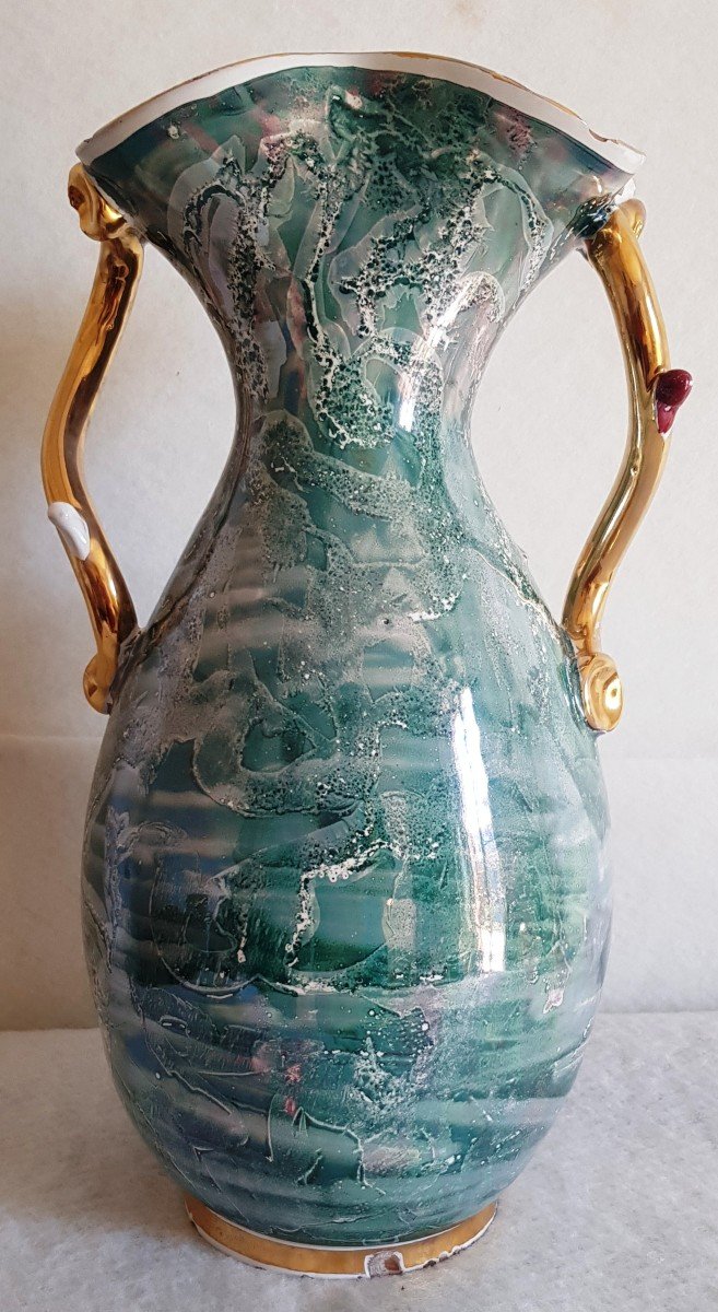 Grand Vase Faience Italien XX S Années '50 Hippocampe Coquillages Et Autres Symboles Marins-photo-2