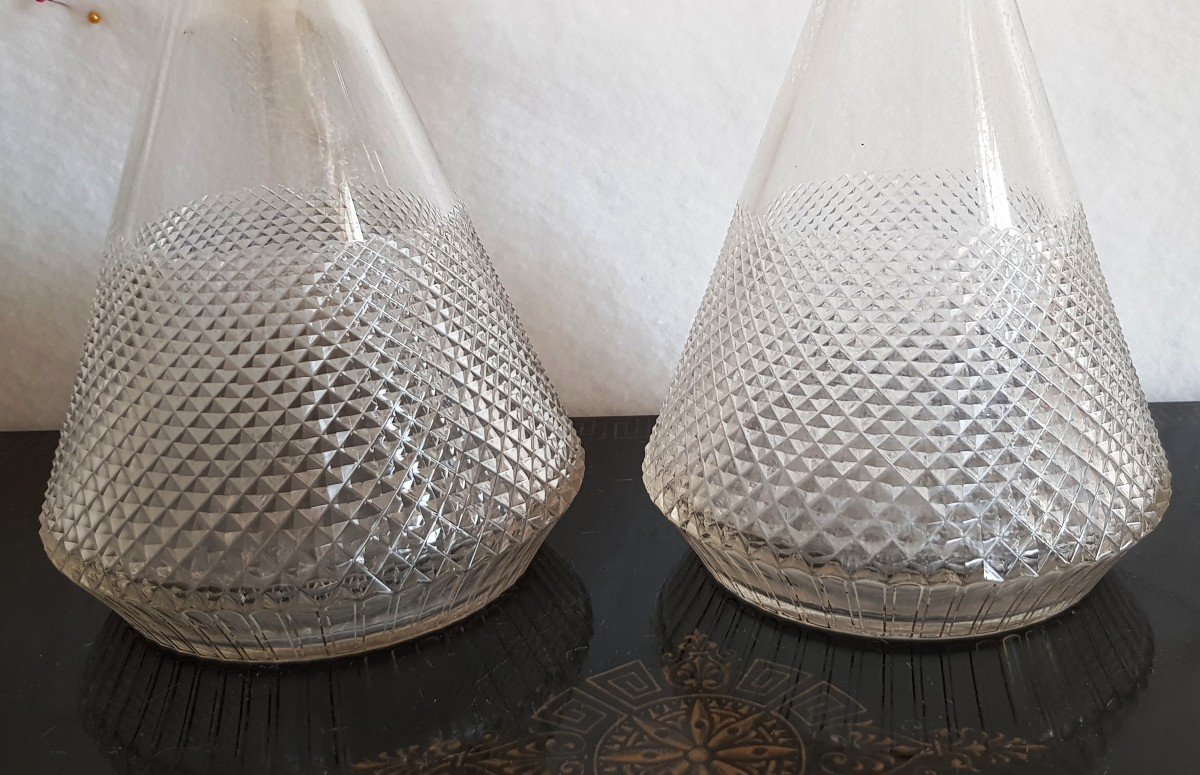 Coppia di bottiglie decanter in cristallo di Boemia molato, fine del XIX secolo-photo-3