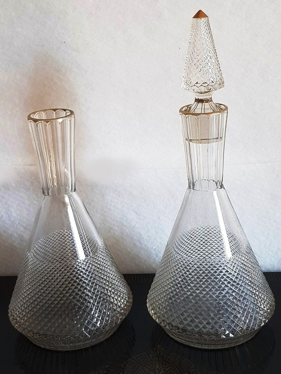 Paire De Carafes Bouteilles Decanter En Cristal Taillé  Bohème  Fin XIX S