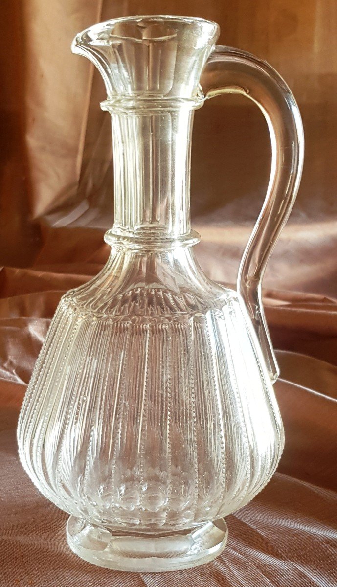 Pichet Carafe En  Cristal De Bohème Taillé XIX S H 22 Cm