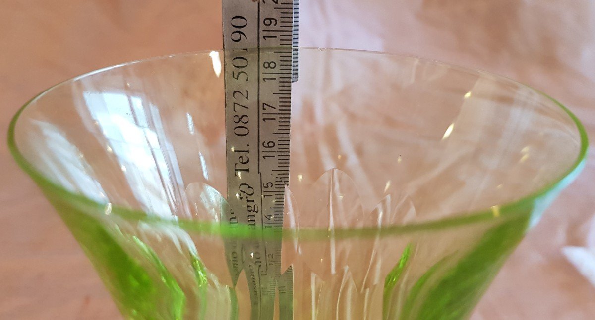 Serie De 6 Verres à Eau Orrefors Gate  Cristal Taillé Vert Uraline  H 18,5 Cm (5)-photo-4