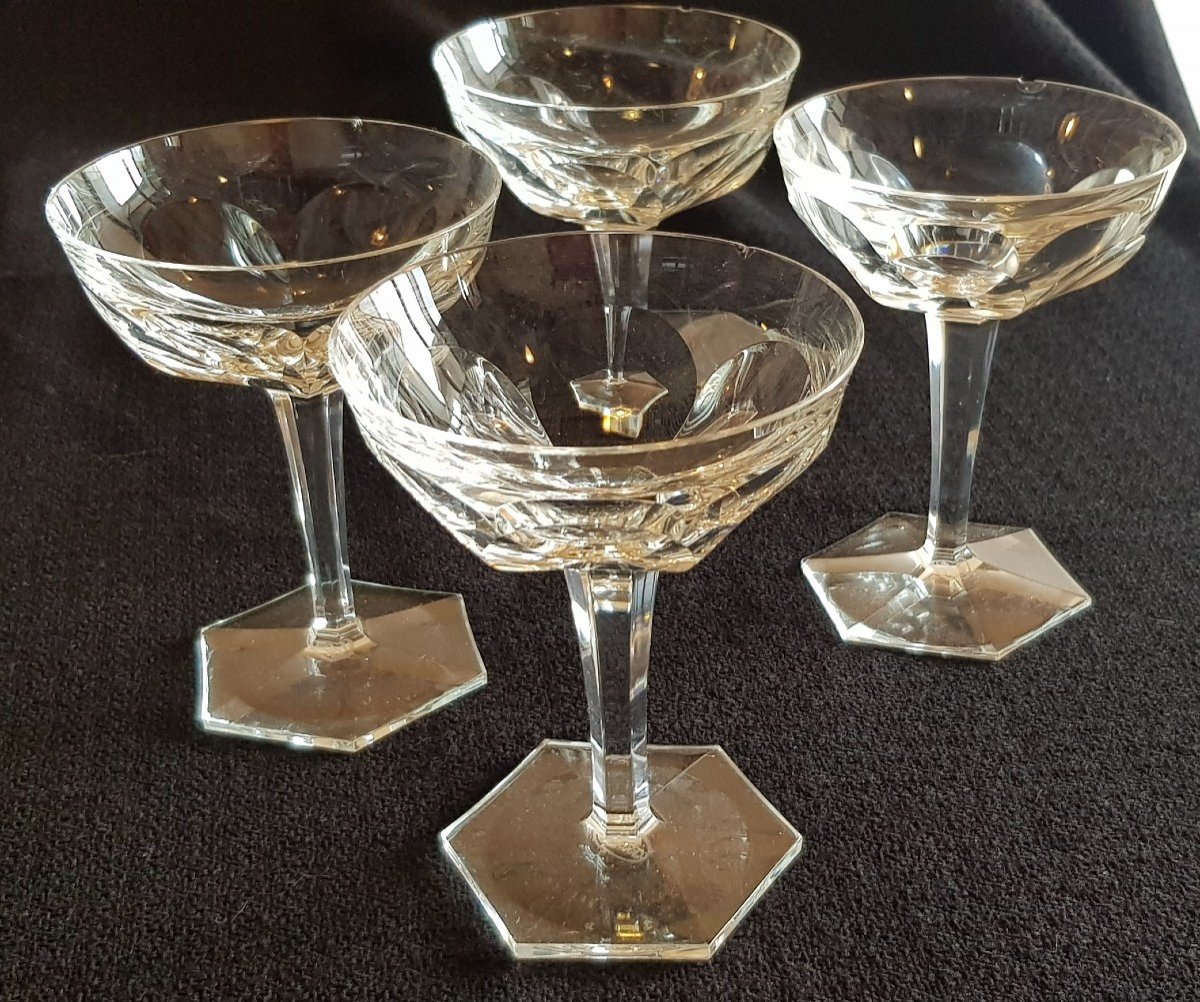 Serie  4 Coupes à Champagne Cristal Moser H 13 Cm Avec Defaults