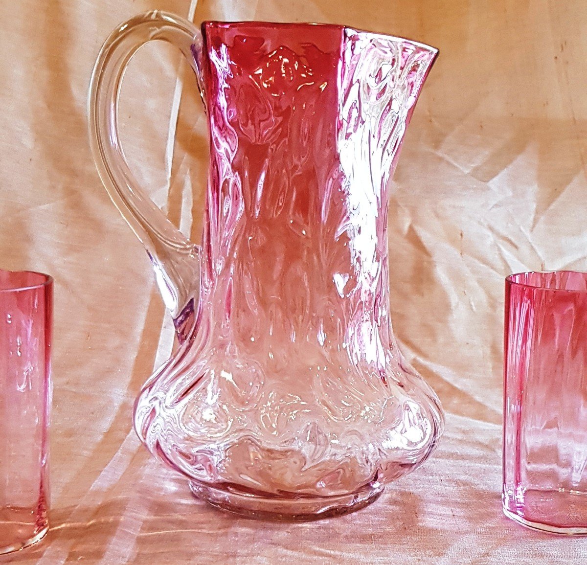 Ancien Service à Orangeade Verre Soufflé Rose Dégradé Murano -photo-1