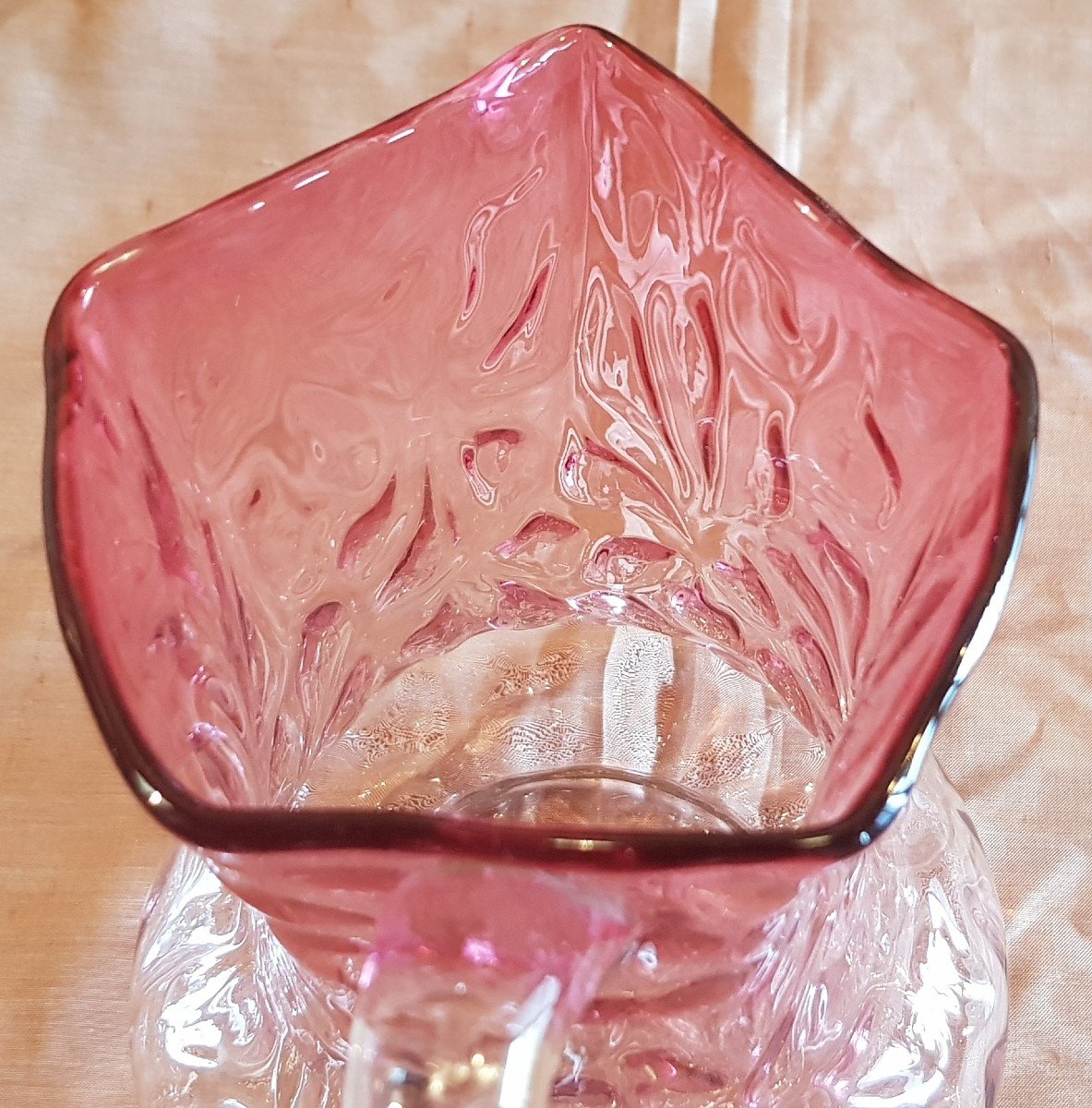 Ancien Service à Orangeade Verre Soufflé Rose Dégradé Murano -photo-2