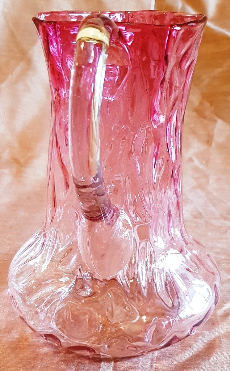 Ancien Service à Orangeade Verre Soufflé Rose Dégradé Murano -photo-4