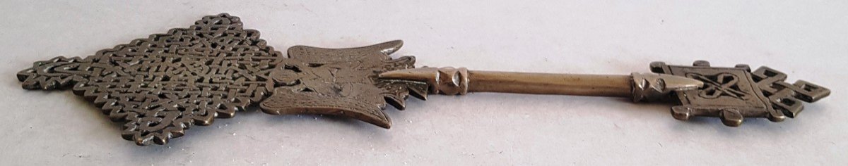Ancienne Croix pour la bénédiction Copte éthiopienne en bronze-photo-2
