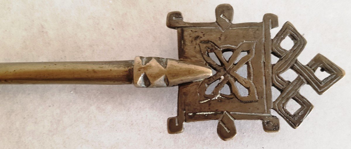 Ancienne Croix pour la bénédiction Copte éthiopienne en bronze-photo-4