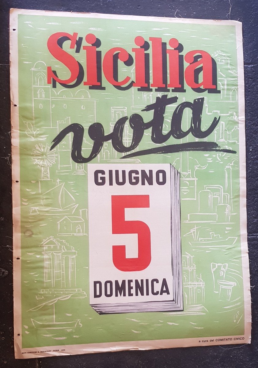 Deux Affiches Propagande électorale Anticomuniste Italie Sicile Juin 1955-photo-3