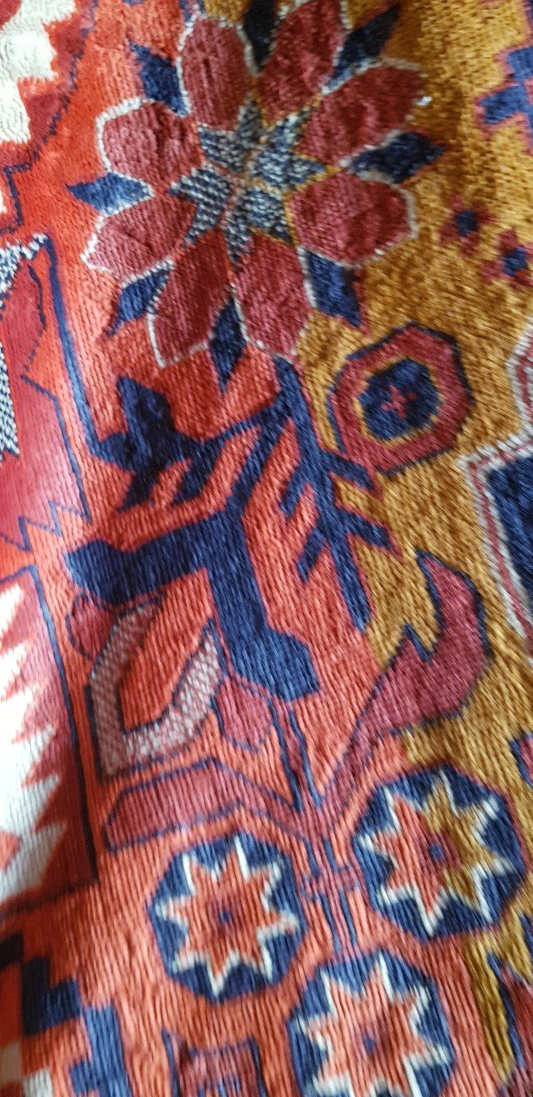 Nappe Ancienne Début XXème En Velours Imitation Tapis d'Orient-photo-3