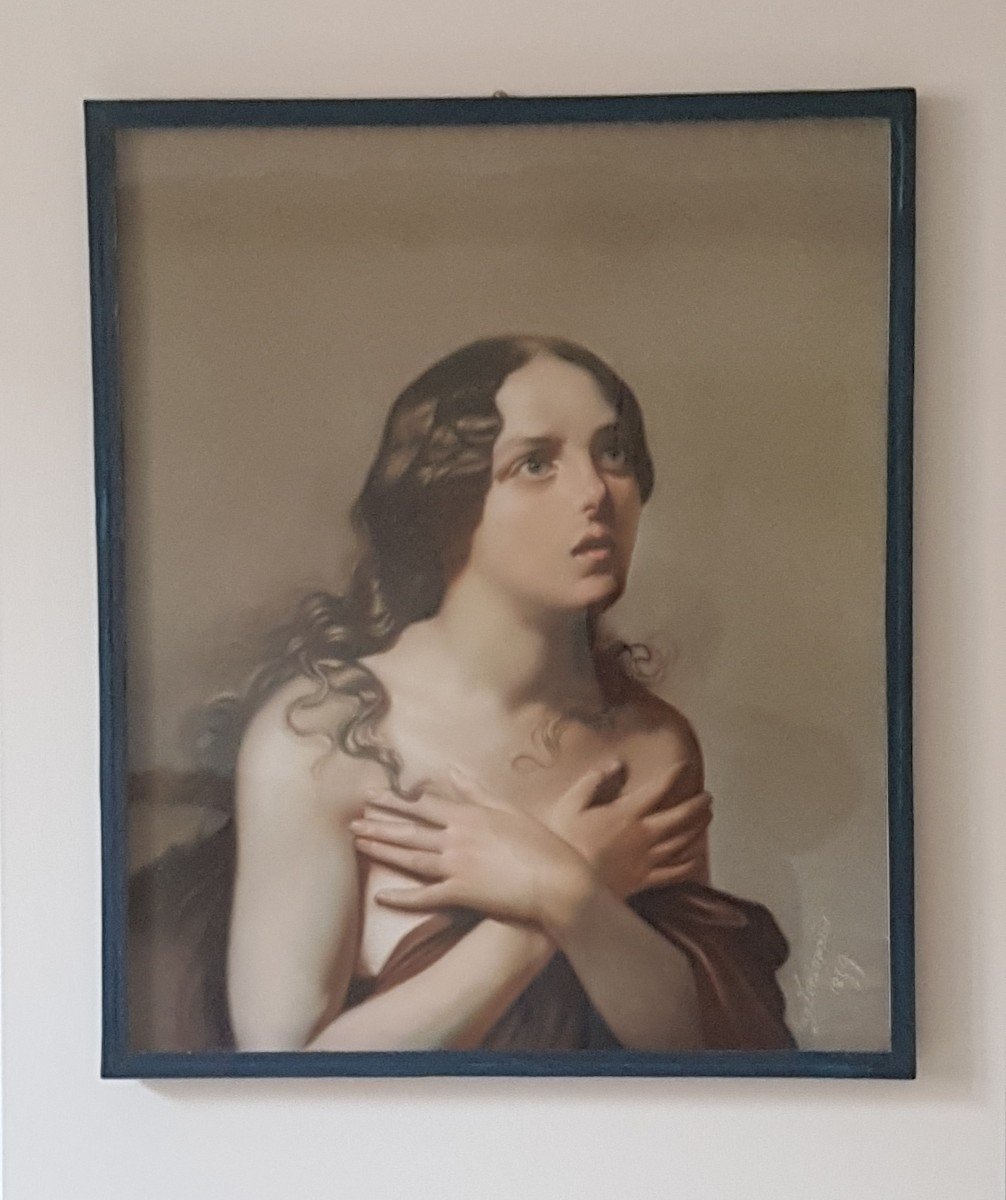  Tableau Pastel Marie Madeleine Signé Eug. Lemonnier 1859 Cm 55x67-photo-2