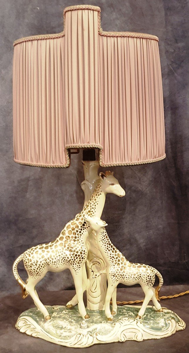 Abat-jour lampe de table Animalier Girafes En Faience Sica H 62 Cm