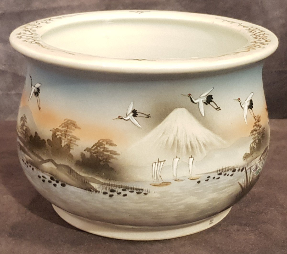 Ancien Pot De Chambre Japonais En Porcelaine Décoré Main XIXème S-photo-1