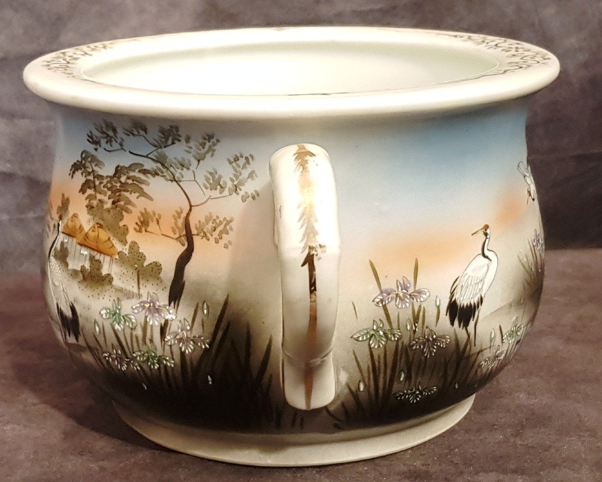 Ancien Pot De Chambre Japonais En Porcelaine Décoré Main XIXème S-photo-3