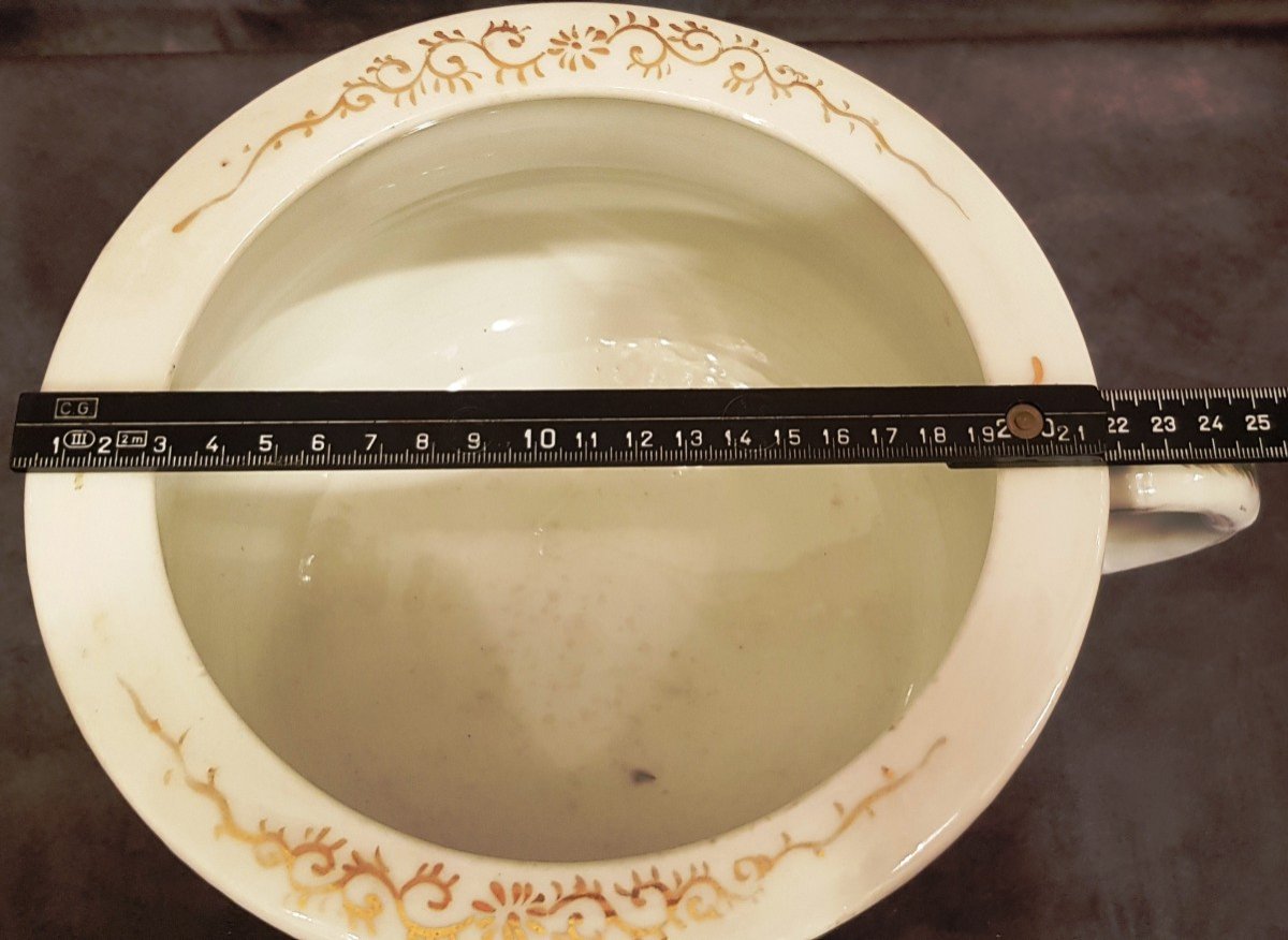 Ancien Pot De Chambre Japonais En Porcelaine Décoré Main XIXème S-photo-6
