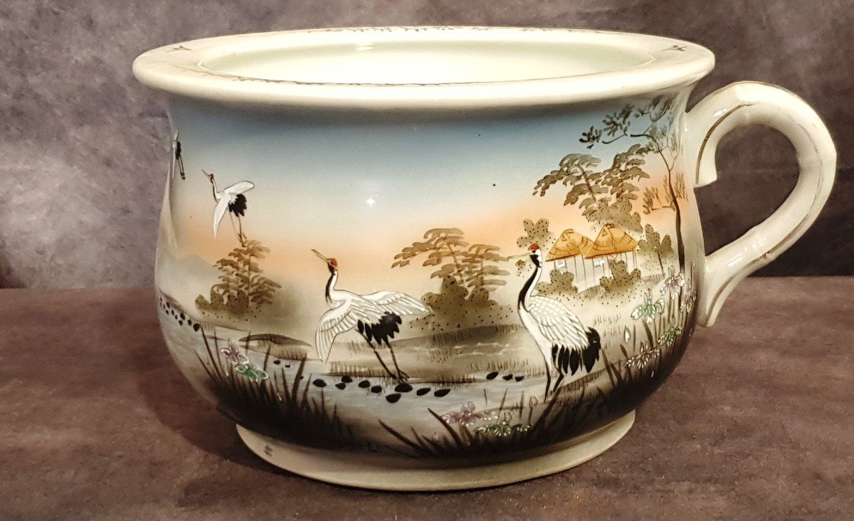 Ancien Pot De Chambre Japonais En Porcelaine Décoré Main XIXème S