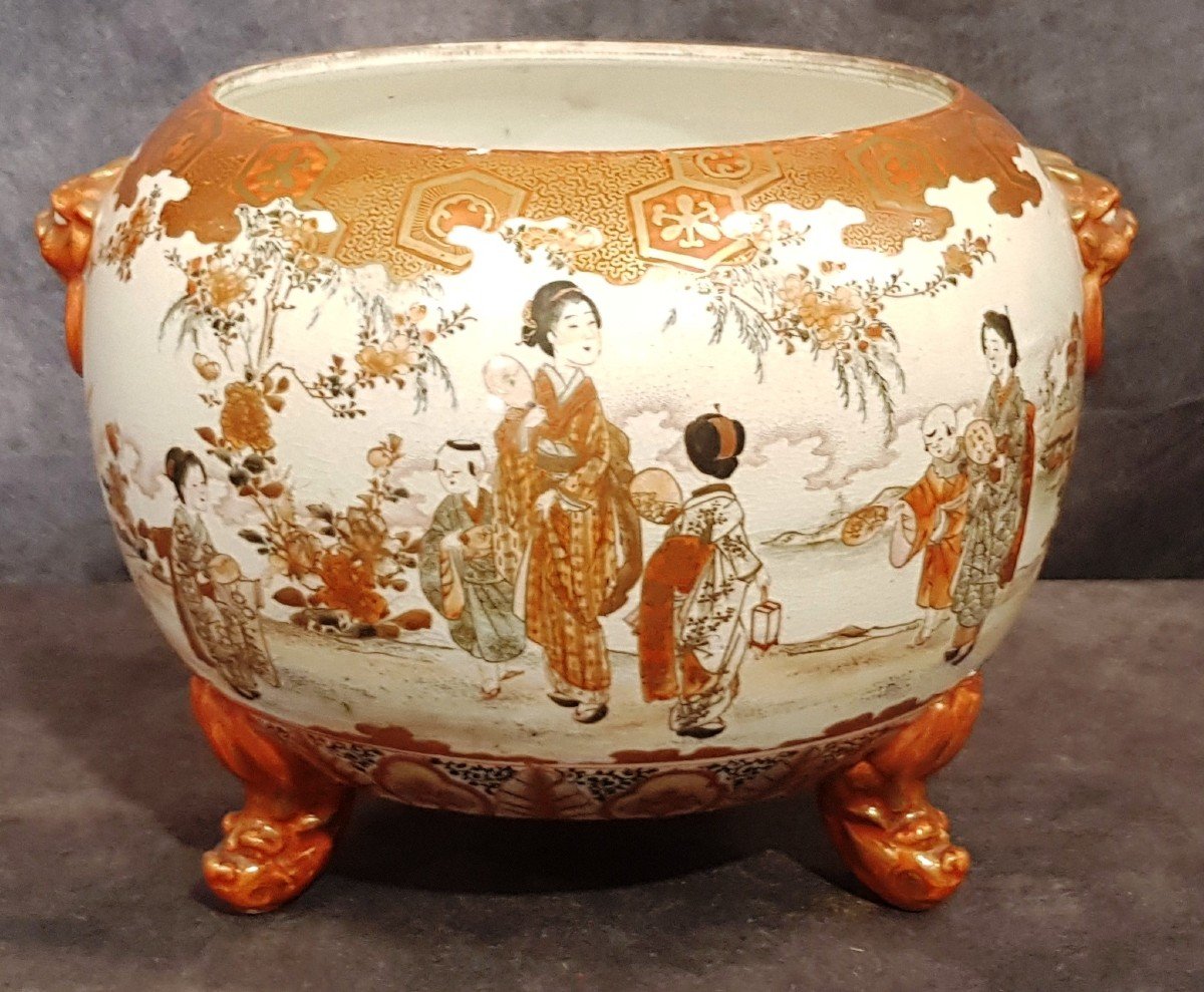 Cachepot Japonais Satsuma Ancien  Faience Début XX s